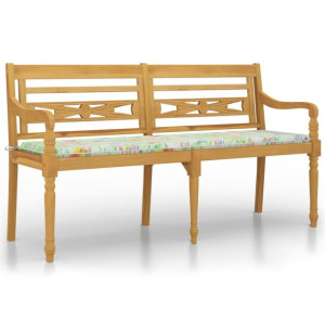 Ławka Batavia z poduszką w liście, 150 cm, lite drewno tekowe