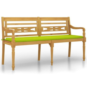 Ławka Batavia z jasnozielony poduszką,150cm, lite drewno tekowe