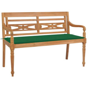 Ławka Batavia z zieloną poduszką, 120 cm, lite drewno tekowe
