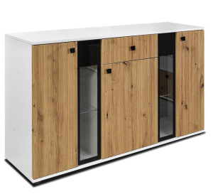 Komoda Salsa Lamel dąb artisan biała 140x80 cm LED