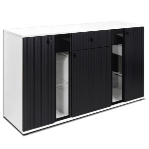 Komoda Salsa Lamel czarna biała 140x80 cm LED