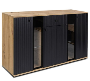 Komoda Salsa Lamel czarna dąb artisan 140x80 cm LED