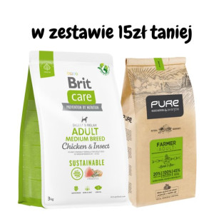 BRIT CARE Dog Sustainable Adult Medium Breed Chicken & Insect 3kg + PURE Fa