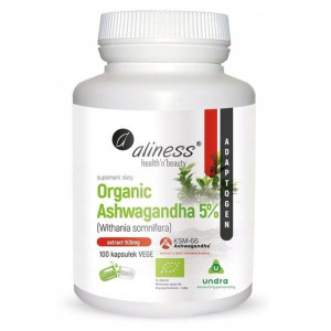 Aliness Organic Ashwagandha 500mg 5% KSM-66 100 caps.