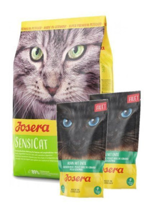 Zestaw Josera Sensicat 10 kg + Filet kurczak z kaczką 2 x 70 g
