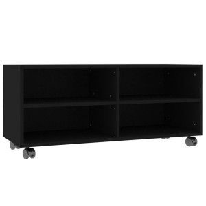Szafka pod TV z kółkami, czarna, 90x35x35 cm, płyta wiórowa