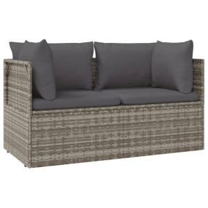 2-osobowa sofa ogrodowa z poduszkami, szara, polirattan