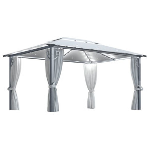 Altana z zasłonami i lampkami LED, 4x3 m, kremowa, aluminium