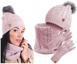 Czapka Damska Zimowa Z Pomponem Komin Rękawiczki