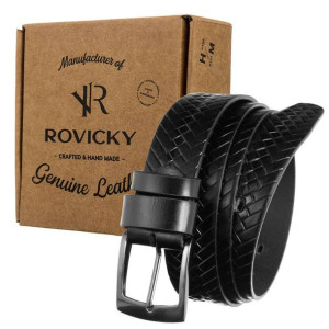 Skórzany pasek męski do garnituru klamra pleciony — Rovicky