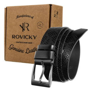 Skórzany męski czarny pasek — Rovicky