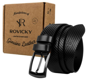 Pasek męski handmade ze skóry naturalnej licowej tłoczony w pasy — Rovicky