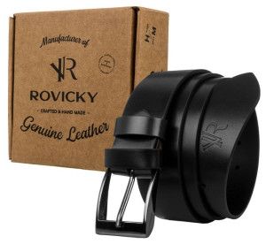 Pasek męski handmade ze skóry naturalnej licowej polerowaną klamrą Rovicky