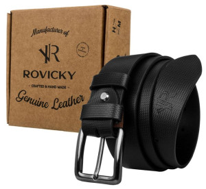 Pasek męski handmade ze skóry naturalnej licowej z subtelnym wzorem Rovicky