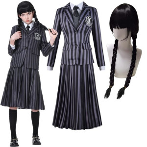 Strój Kostium Mundurek Wednesday Addams Cosplay 116/122 + Peruka