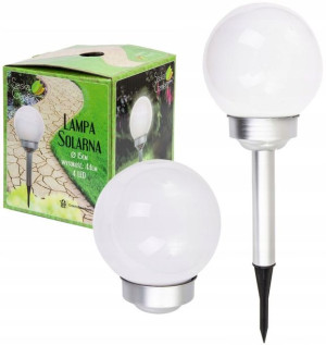 Lampa solarna ogrodowa kula LED biała chrom 1szt