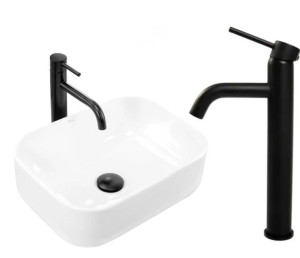 Umywalka nablatowa Demi Mini + Bateria Lungo Black Rea