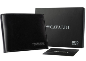 Duży, poziomy portfel męski bez zapięcia ze skóry naturalnej, RFID Cavaldi