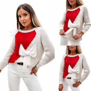 Modne i eleganckie sweter z dużą kokardą BEŻOWY