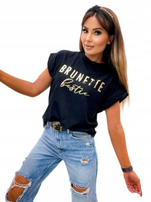 T-shirt Czarny Z Złotym Napisem Brunette Bestie