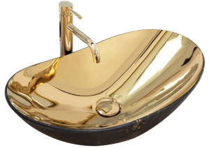 Umywalka Nablatowa Royal Black In Gold Marble Rea