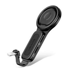 USAMS Adapter AU06 2w1 Lightning - 2 x lightning + ring holder czarny/black