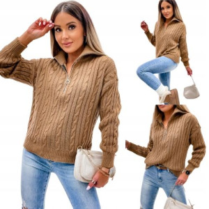 Rozpinany golf sweter z zamkiem Kolor KAMELOWY