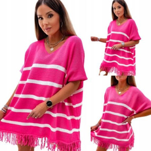 Sweter o kroju oversize z frędzlami w paski