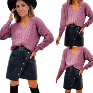 Sweter z dekoltem w serek WRZOSOWY FIOLET