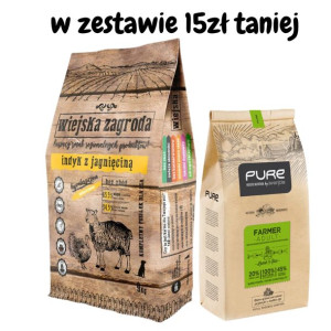 Wiejska Zagroda Indyk z Jagnięciną 9kg + PURE Farmer adult Lamb 2kg