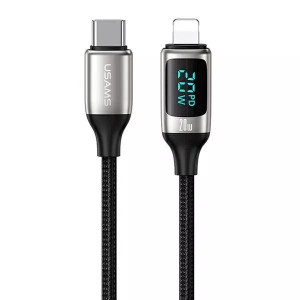 USAMS Kabel pleciony U78 USB-C na Lightning LED 1.2m 20W PD Fast Charge