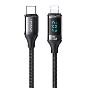 USAMS Kabel pleciony U78 USB-C na Lightning LED 1.2m 20W PD Fast Charge