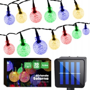 GIRLANDA SOLARNA Ogrodowa 20x Kulek LED KOLOROWYCH