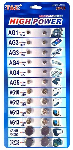 Baterie Guzikowe Zestaw 24 Szt Ag1 - Ag13, Cr2034