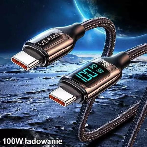 USAMS Kabel pleciony U78 USB-C na USB-C LED 1.2m 100W Fast Charging