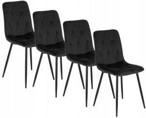 Zestaw 4x Krzesło ROBIN Czarne Welur Salonu Loft