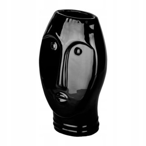 Wazon dekoracyjny ceramiczny niski twarz Czarny