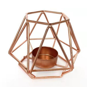 Świecznik metalowy geometryczny różowe złoto Mały