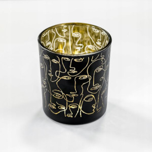 Świecznik szklany twarze tealight Czarny
