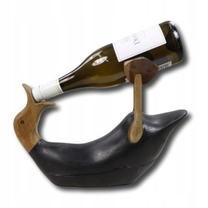 Stojak na wino z drewna kaczka czarna