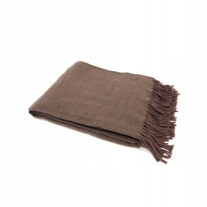Ciepły pled w stylu boho brązowy wełna merino