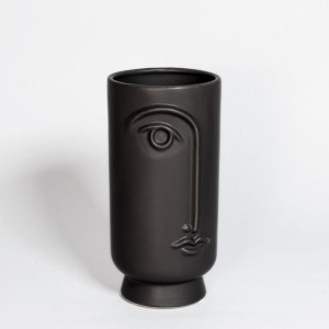 Wazon ceramiczny czarny wysoki twarz Czarny