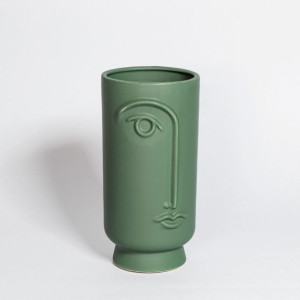 Wazon ceramiczny zielony wysoki twarz