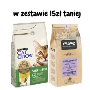 PURINA Cat Chow Sterilised Karma bogata w kurczaka 1,5kg + PURE Sterilized
