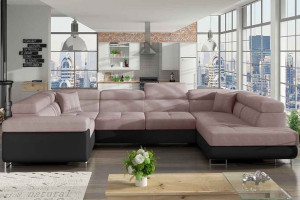 Narożnik LETTO z zagłówkami różowo-czarny