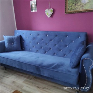 sofa kanapa z funkcją spania rozkładana wersalka pik kryształami pojemnik