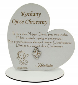Podziękowanie dla chrzestnych, serce 3D grawer