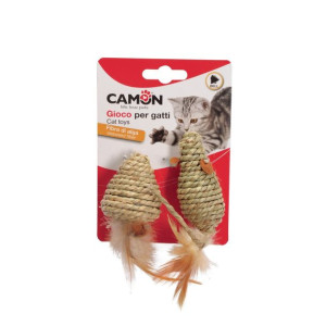 Camon Cat Toy Mysz Tkana z Włókien z Piórami i Dzwoneczkiem 2 sztuki