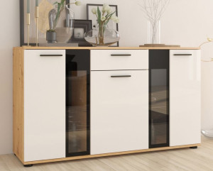 Komoda Salsa biała dąb artisan 140x80 cm LED