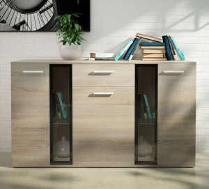 Komoda Salsa biała dąb sonoma 140x80 cm LED